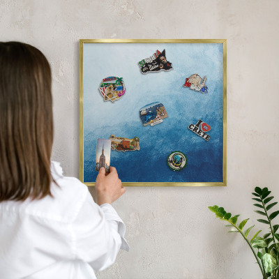 Magnetisch bord voor reismagneten met gouden lijst Blauwe abstracties