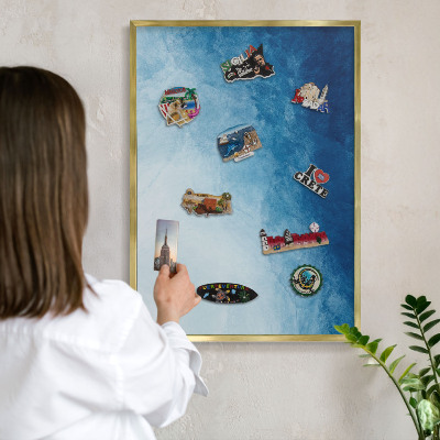 Magnetisch bord voor reismagneten met gouden lijst Blauwe abstracties