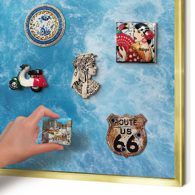 Metalen magneetbord met lijst in het goud Oceaangolven