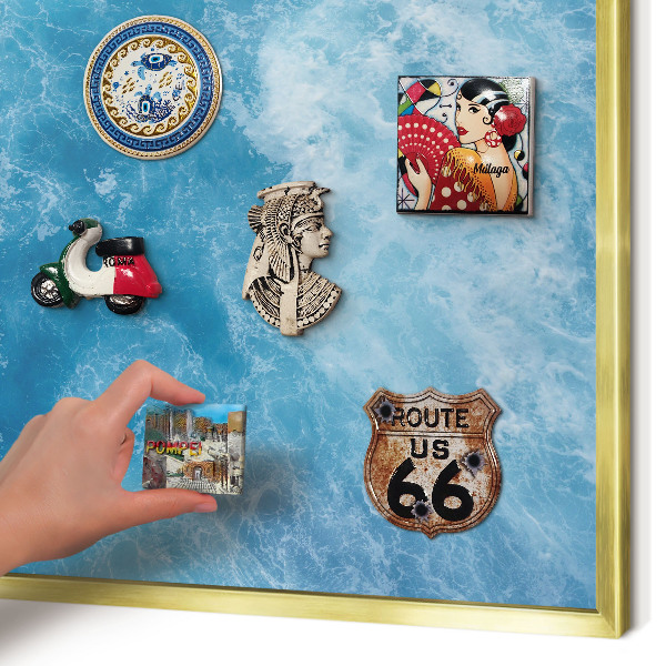 Metalen magneetbord met lijst in het goud Oceaangolven