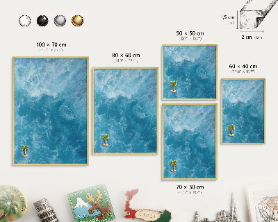 Metalen magneetbord met lijst in het goud Oceaangolven