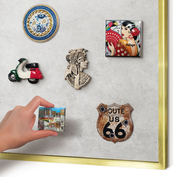 Magnetisch bord voor reismagneten met gouden lijst Grijze elegantie