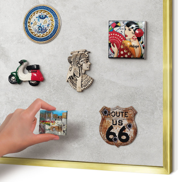 Magnetisch bord voor reismagneten met gouden lijst Grijze elegantie