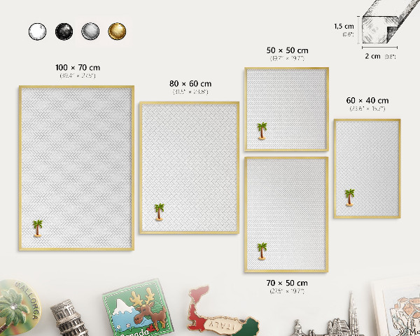 Metalen magneetbord met lijst in het goud Witte visgraat