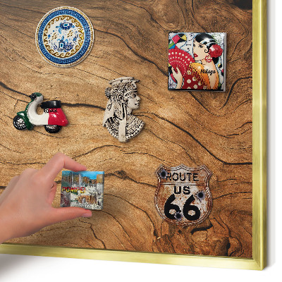 Metalen magneetbord met lijst in het goud Houtnerf