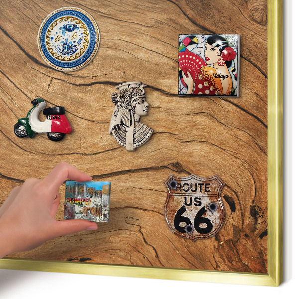 Metalen magneetbord met lijst in het goud Houtnerf