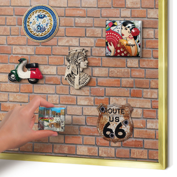 Magnetisch bord voor reismagneten met gouden lijst Bakstenen muur