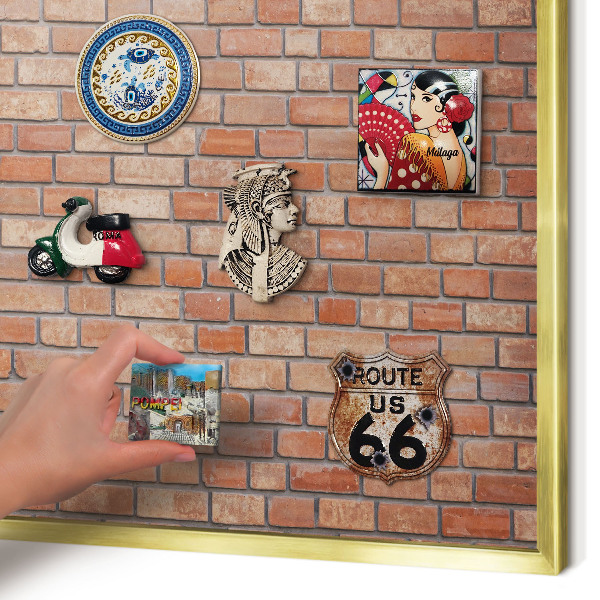 Magnetisch bord voor reismagneten met gouden lijst Bakstenen muur