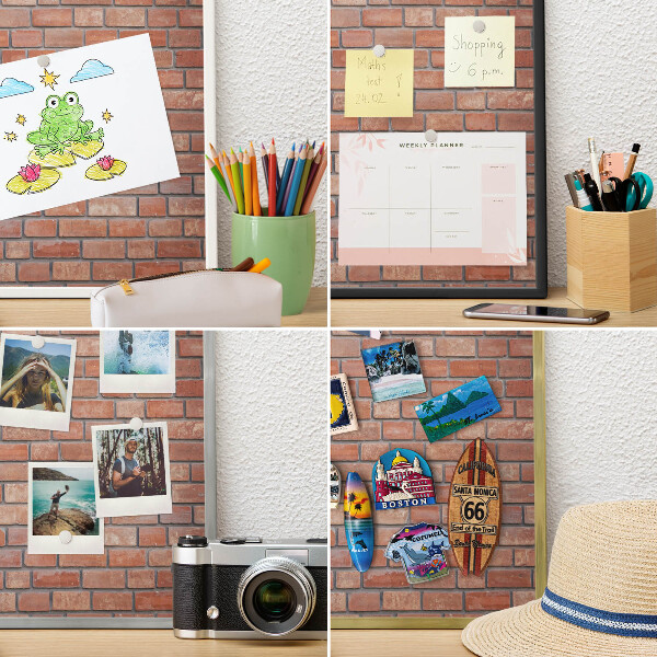Magnetisch bord voor reismagneten met gouden lijst Bakstenen muur