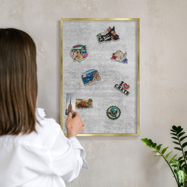 Magnetisch bord voor reismagneten met gouden lijst Grijze textuur