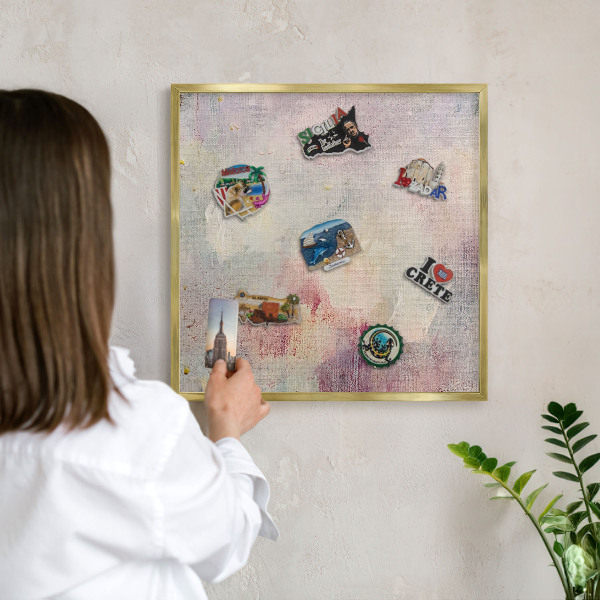 Metalen magneetbord met lijst in het goud Pastel abstractie