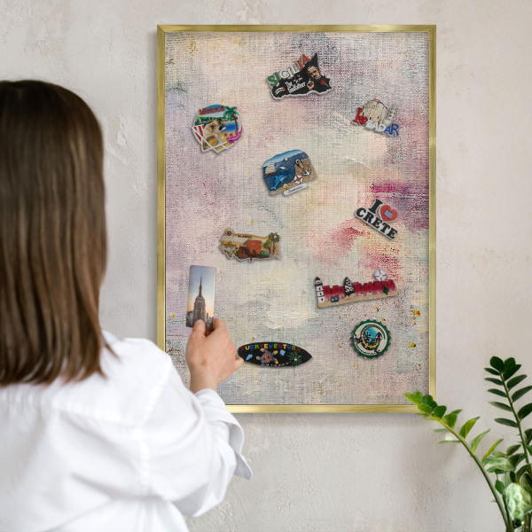 Metalen magneetbord met lijst in het goud Pastel abstractie