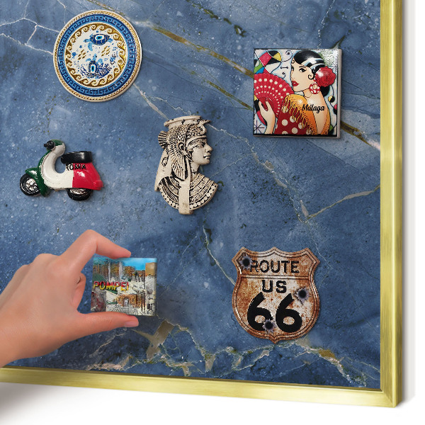 Magnetisch bord voor reismagneten met gouden lijst Marmeren elegantie