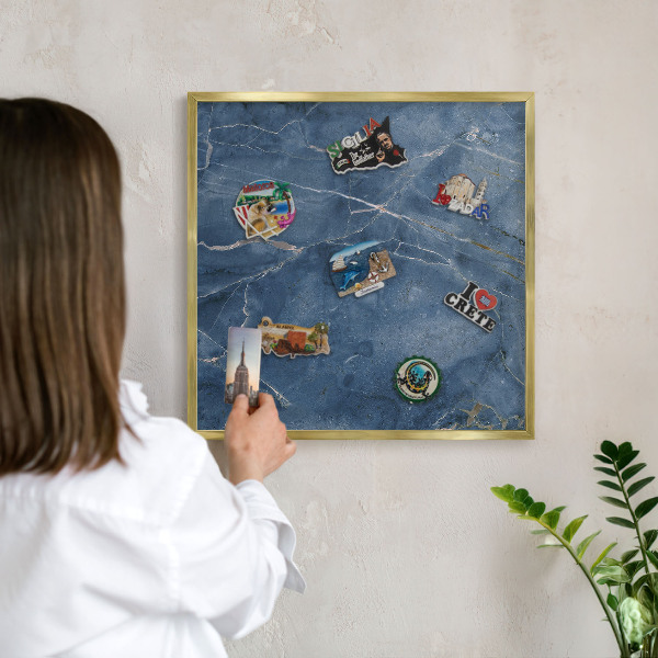 Magnetisch bord voor reismagneten met gouden lijst Marmeren elegantie