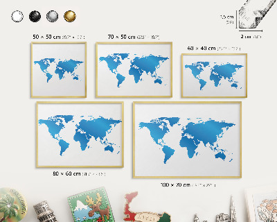 Metalen magneetbord met lijst in het goud Wereldkaart