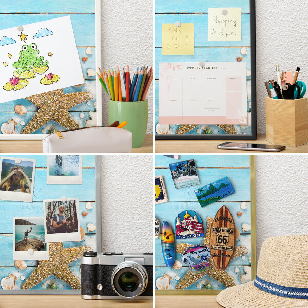 Metalen magneetbord met lijst in het goud Vakantierust