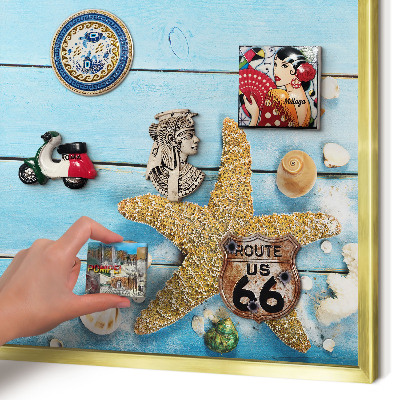 Metalen magneetbord met lijst in het goud Vakantierust