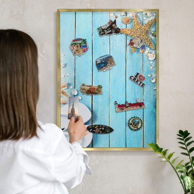 Metalen magneetbord met lijst in het goud Vakantierust