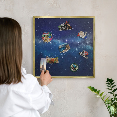 Magnetisch bord voor reismagneten met gouden lijst Sterrenruimte