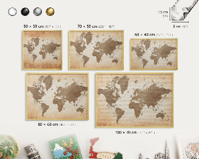 Magnetisch bord voor reismagneten met gouden lijst Wereldkaart