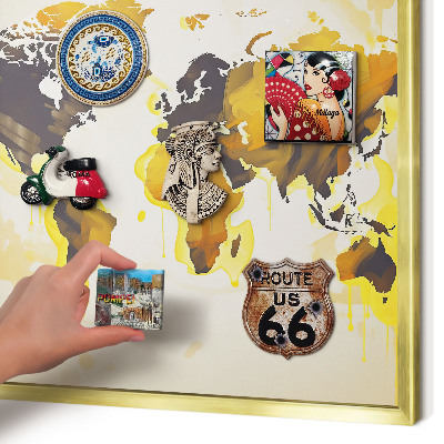 Magnetisch bord voor reismagneten met gouden lijst Wereldkaart