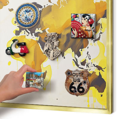 Magnetisch bord voor reismagneten met gouden lijst Wereldkaart