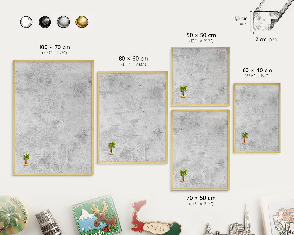 Metalen magneetbord met lijst in het goud Ruw beton
