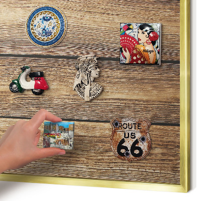 Metalen magneetbord met lijst in het goud Houtstructuur