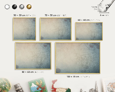 Metalen magneetbord met lijst in het goud Oude kaart