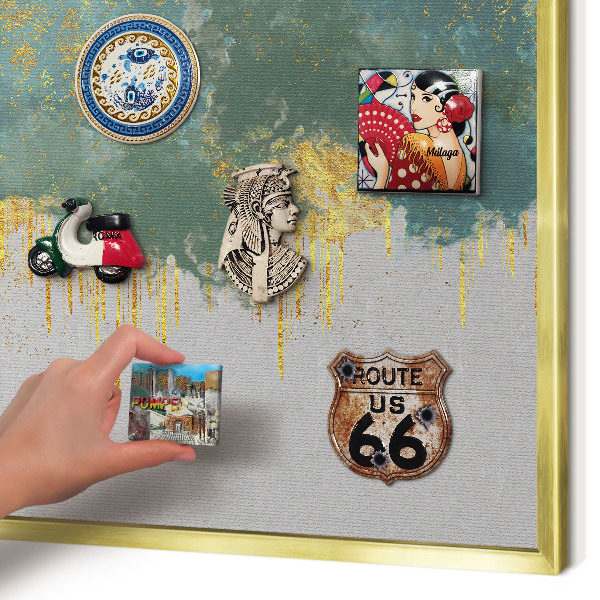 Magnetisch bord voor reismagneten met gouden lijst Turquoise abstractie