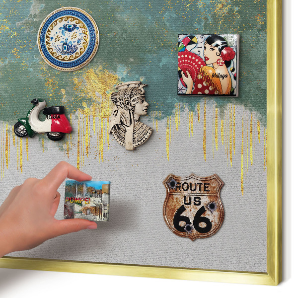 Magnetisch bord voor reismagneten met gouden lijst Turquoise abstractie