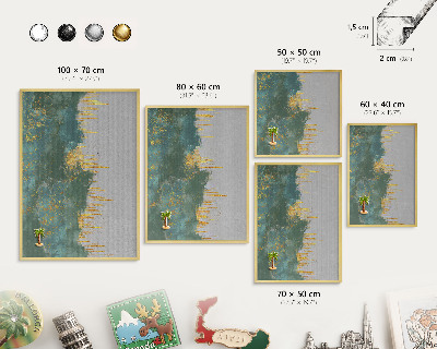 Magnetisch bord voor reismagneten met gouden lijst Turquoise abstractie