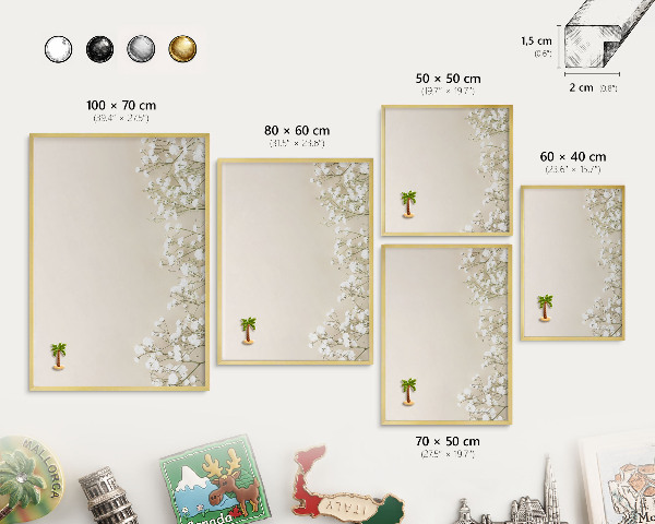 Metalen magneetbord met lijst in het goud Subtiele natuur