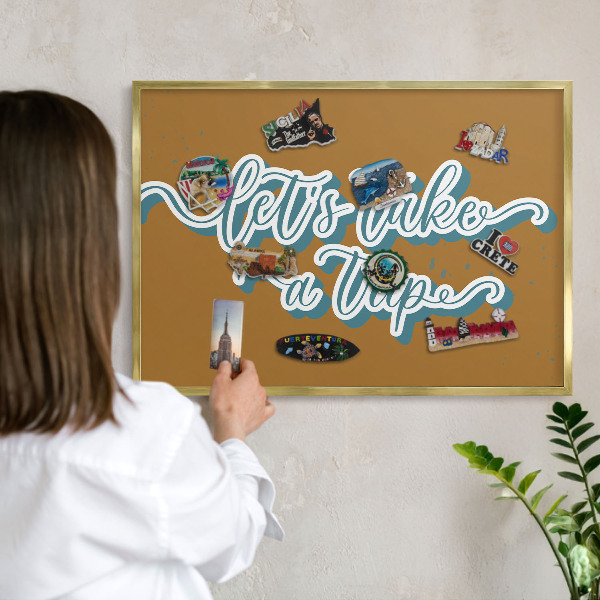Metalen magneetbord met lijst in het goud Droomreis