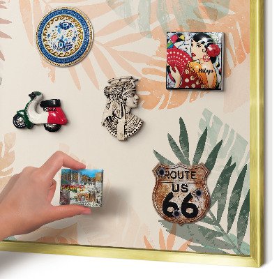 Metalen magneetbord met lijst in het goud Tropische bladeren