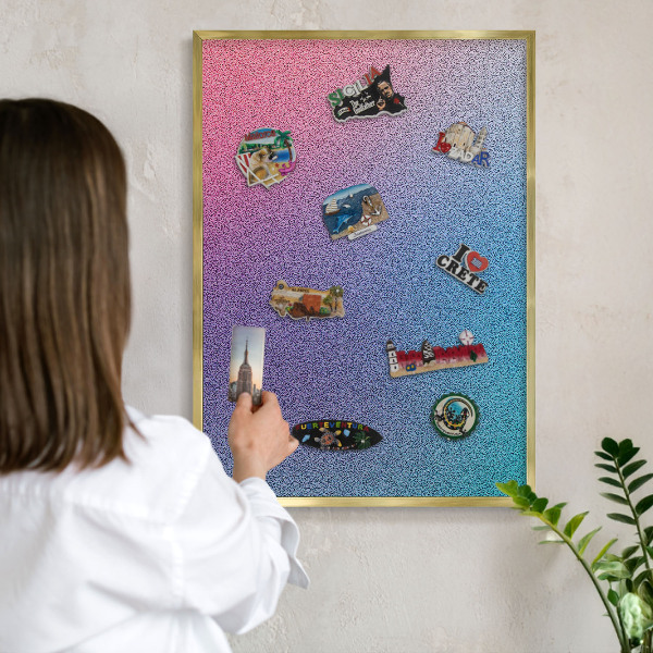 Metalen magneetbord met lijst in het goud Kleurrijk verloop