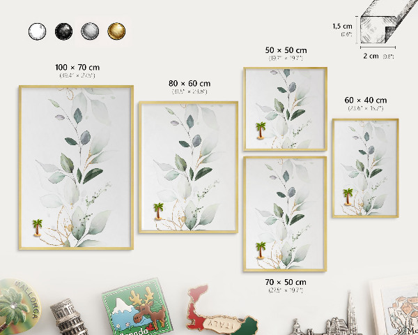 Metalen magneetbord met lijst in het goud Botanische elegantie