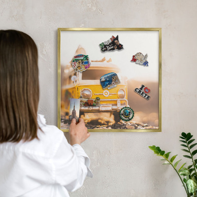 Magnetisch bord voor reismagneten met gouden lijst Retro reizen