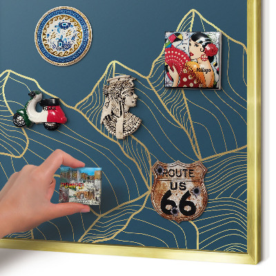 Metalen magneetbord met lijst in het goud Bergminimalisme