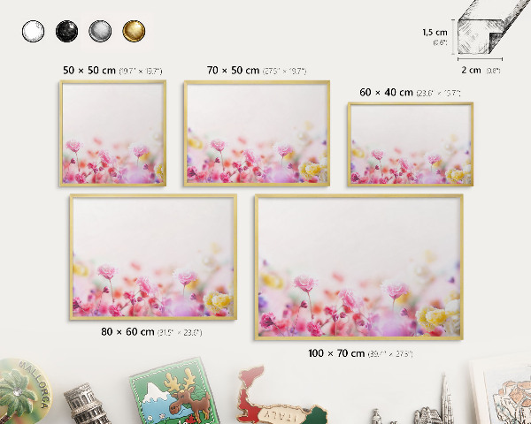 Metalen magneetbord met lijst in het goud Pastelkleurige bloemen