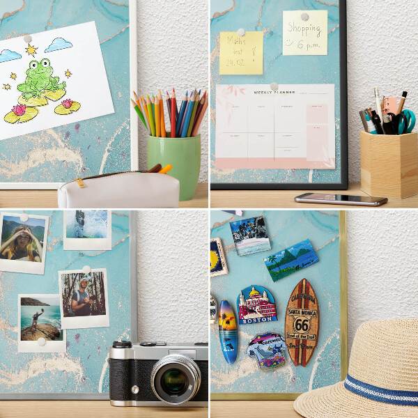 Magnetisch bord voor reismagneten met gouden lijst Turquoise elegantie