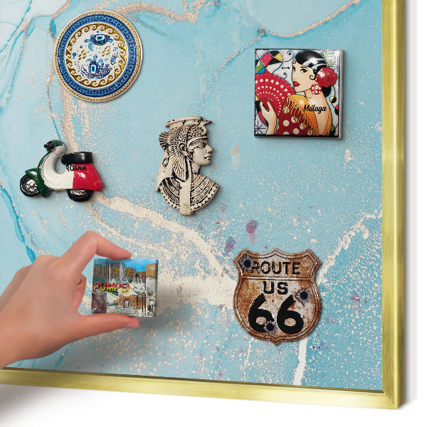 Magnetisch bord voor reismagneten met gouden lijst Turquoise elegantie