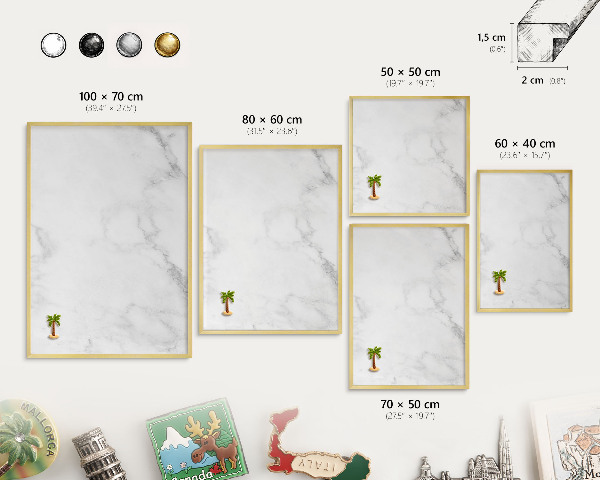Metalen magneetbord met lijst in het goud Elegant marmer