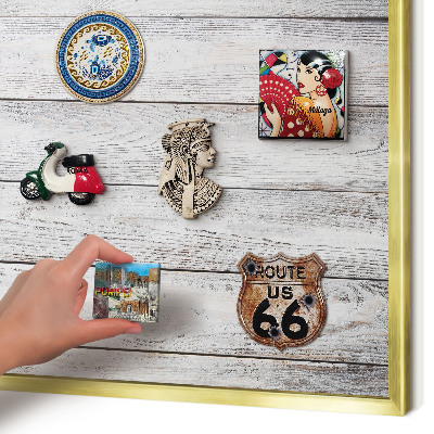 Magnetisch bord voor reismagneten met gouden lijst Rustiek hout