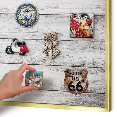 Magnetisch bord voor reismagneten met gouden lijst Rustiek hout
