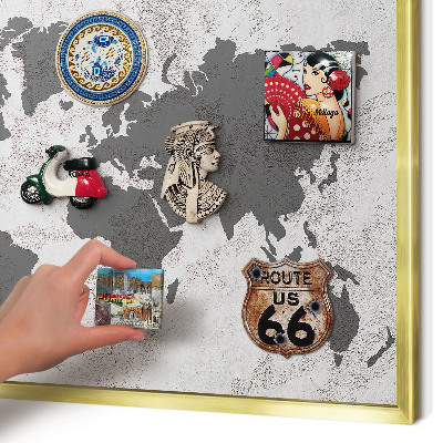 Magnetisch bord voor reismagneten met gouden lijst Wereldkaart