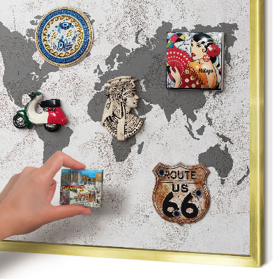 Magnetisch bord voor reismagneten met gouden lijst Wereldkaart