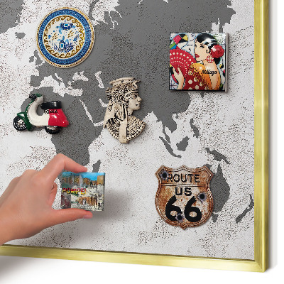 Magnetisch bord voor reismagneten met gouden lijst Wereldkaart