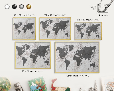 Magnetisch bord voor reismagneten met gouden lijst Wereldkaart