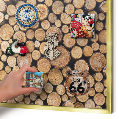 Metalen magneetbord met lijst in het goud Houten cirkels